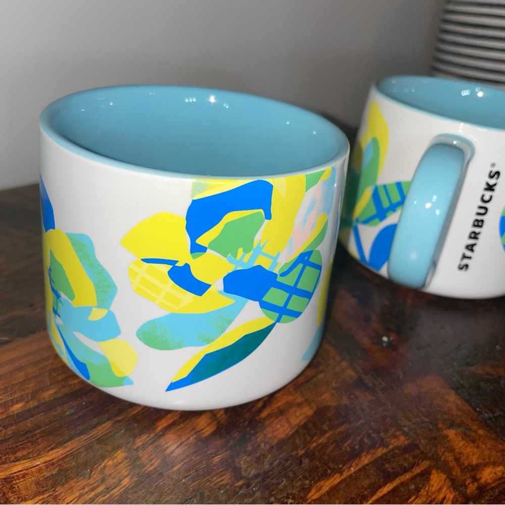 Starbucks 2023 Easter Neon Yellow Blue Flower Bee Mug NEW set of 2